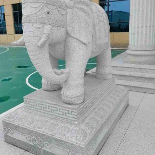 绍兴 白麻花岗岩动物异形石雕-大象