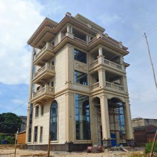 绍兴 黄金麻花岗岩石材别墅外墙干挂搭配（雕花栏杆花瓶柱门楼罗马柱）