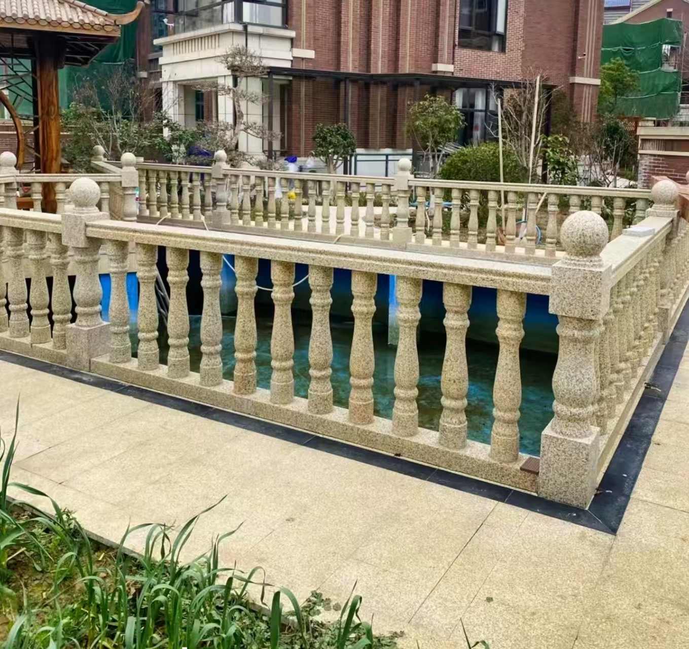 绍兴黄金麻花岗岩石材栏杆，扶手，将军柱，花瓶柱