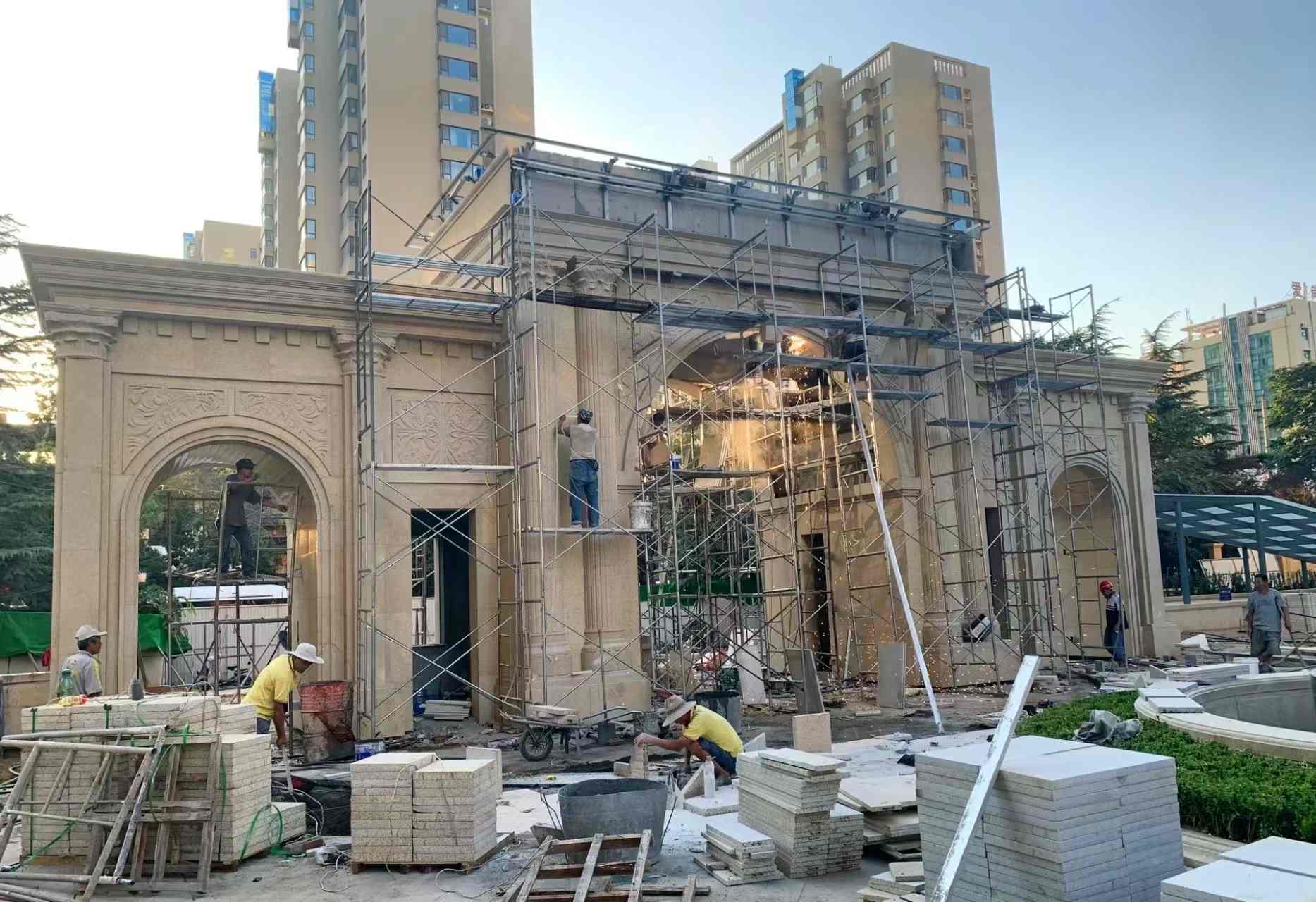 绍兴 黄金麻荔枝面花岗岩小区门楼外墙干挂