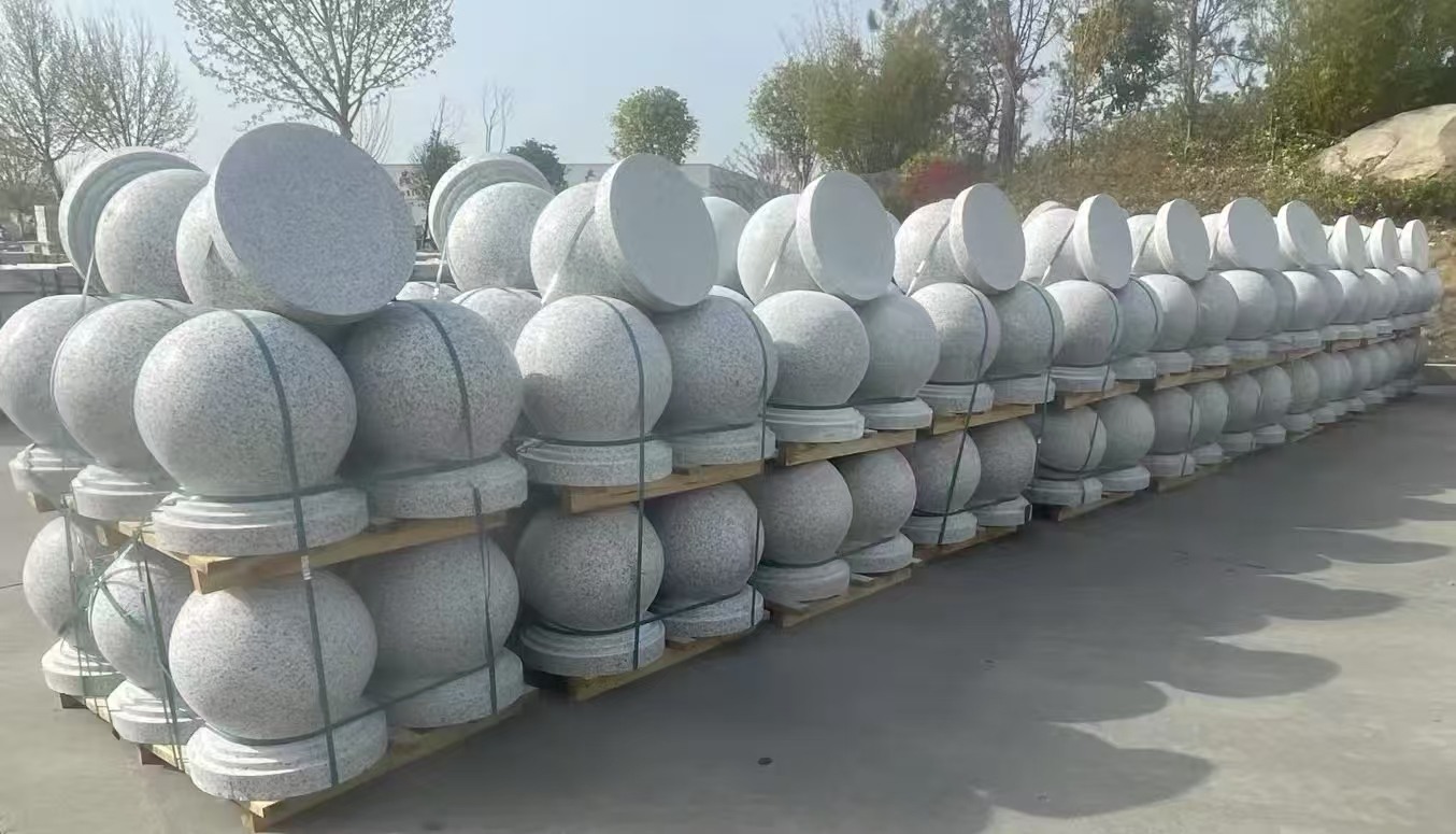 绍兴 白麻花岗岩石材圆球，石球，挡车球，隔离球，景观石球，风水球等