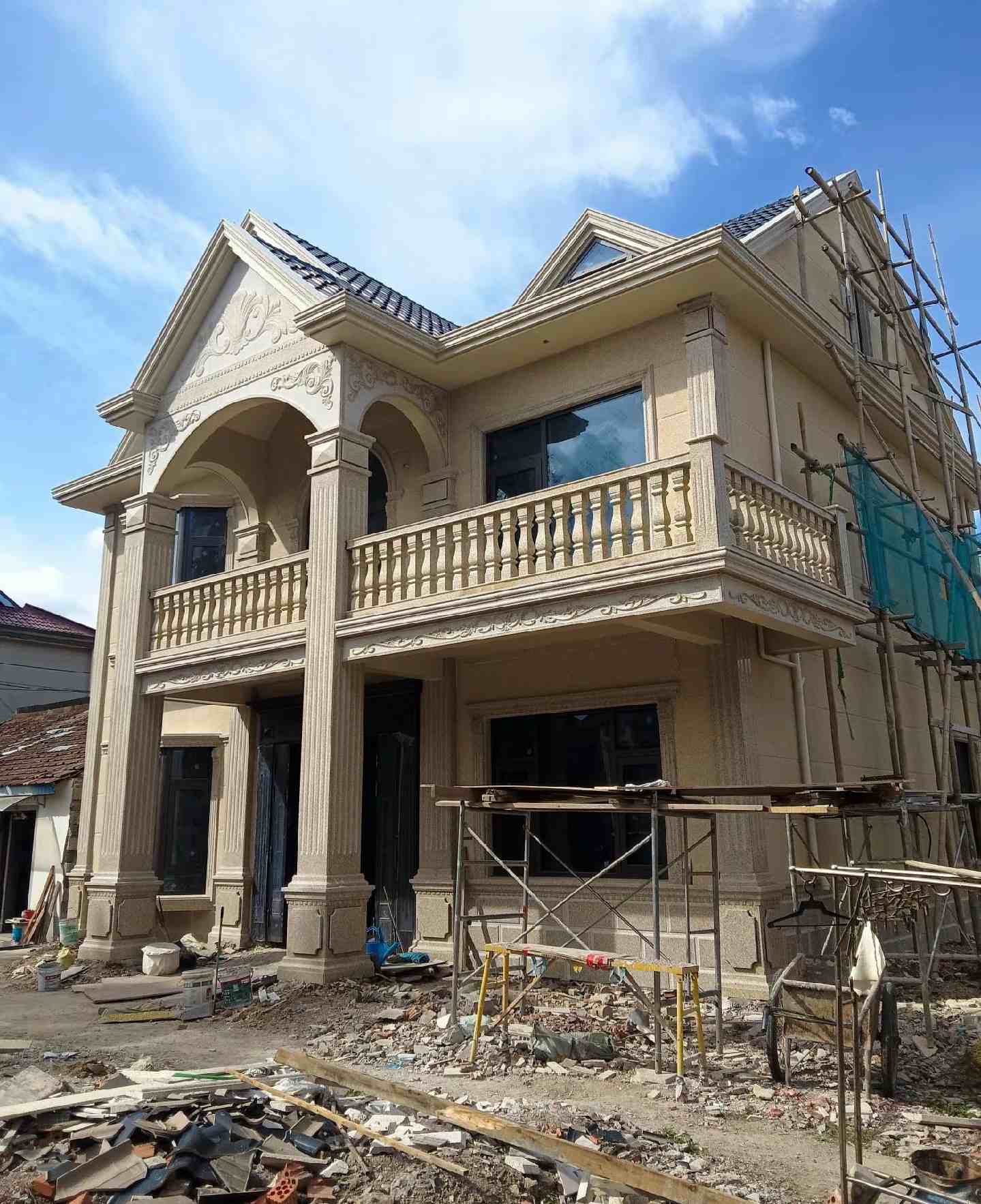 绍兴 黄金麻花岗岩石材私人别墅雕花门楼柱阳台栏杆