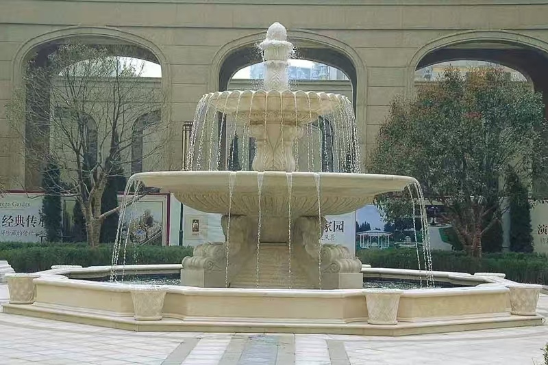 绍兴 黄金麻花岗岩异型加工——户外庭院石雕流水喷泉