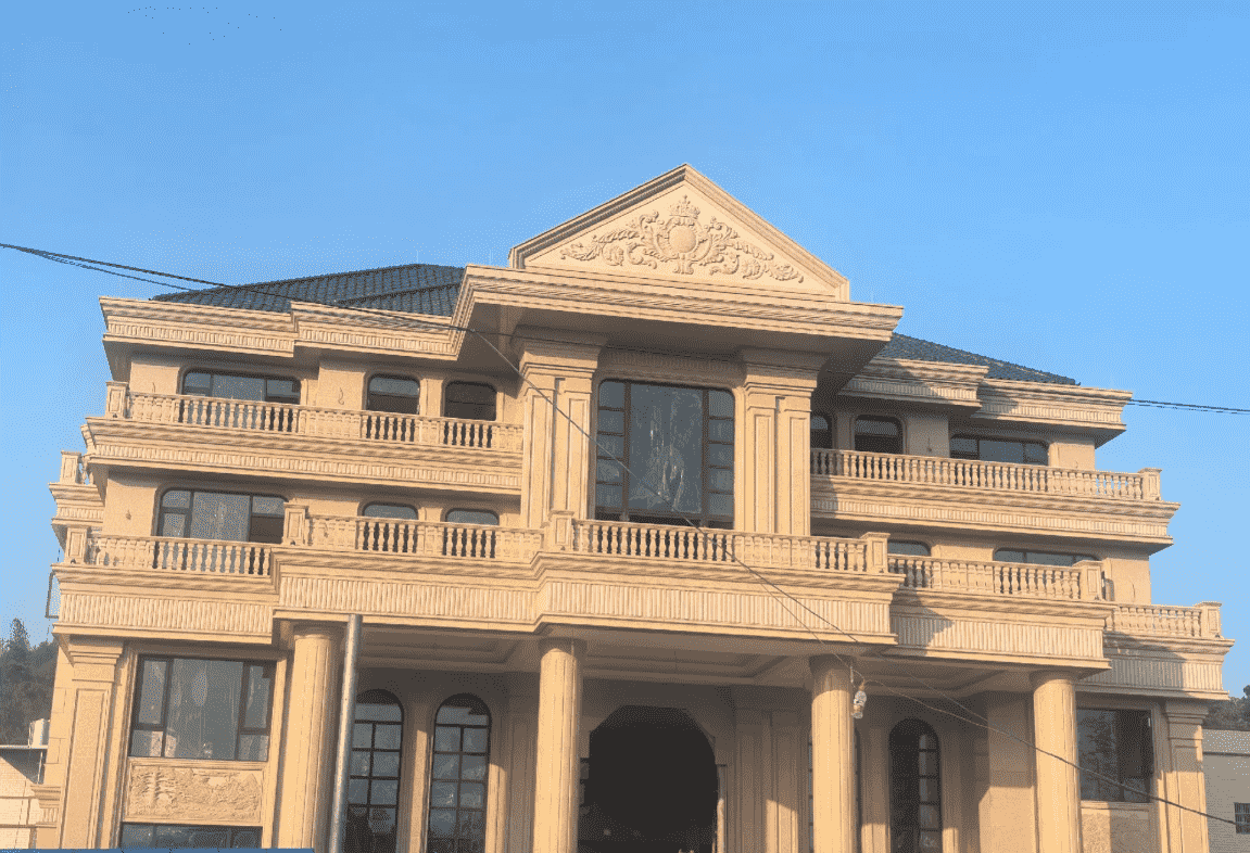 绍兴黄金麻别墅外墙干挂石材效果示例